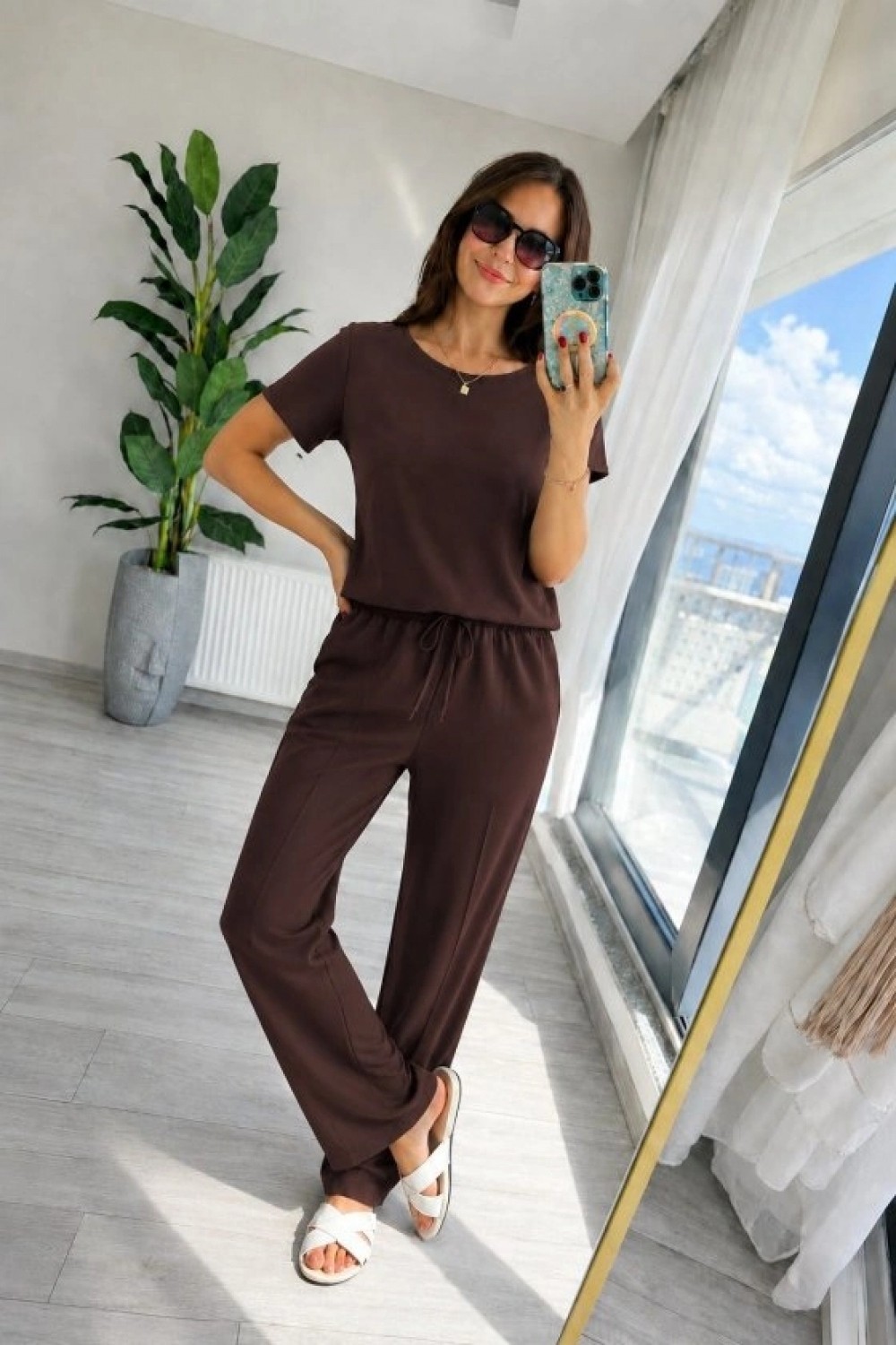 Pileli Store Kadın Kısa Kollu Bisiklet Yakalı Viskon Iki Iplik Bluz ve Pantolon Ikili Takım görsel 2