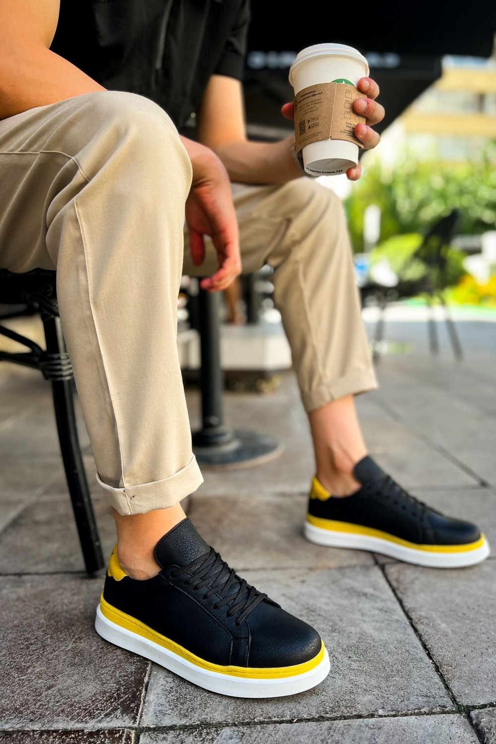 MN979 - Santoni Gbt Spor Erkek Ayakkabı Sıyah/sarı görsel 2
