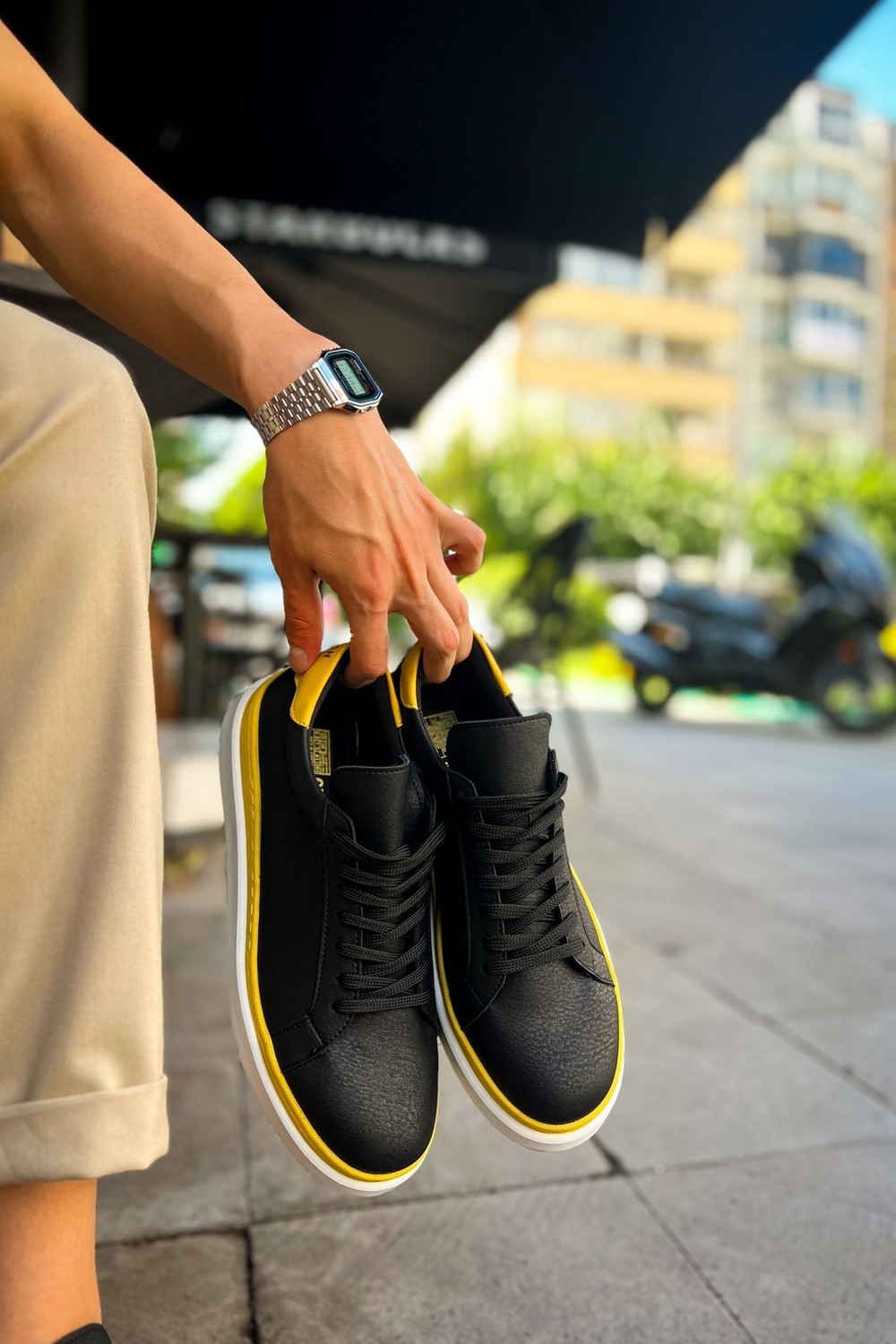 MN979 - Santoni Gbt Spor Erkek Ayakkabı Sıyah/sarı görsel 3