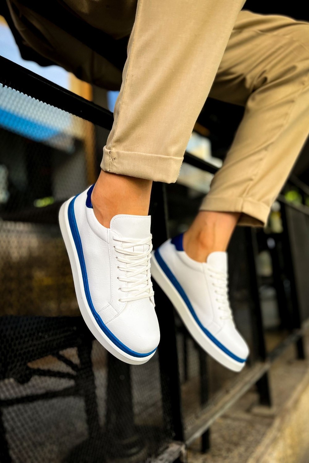 MN979 - Santoni Gbt Spor Erkek Ayakkabı Beyaz/mavı görsel 3