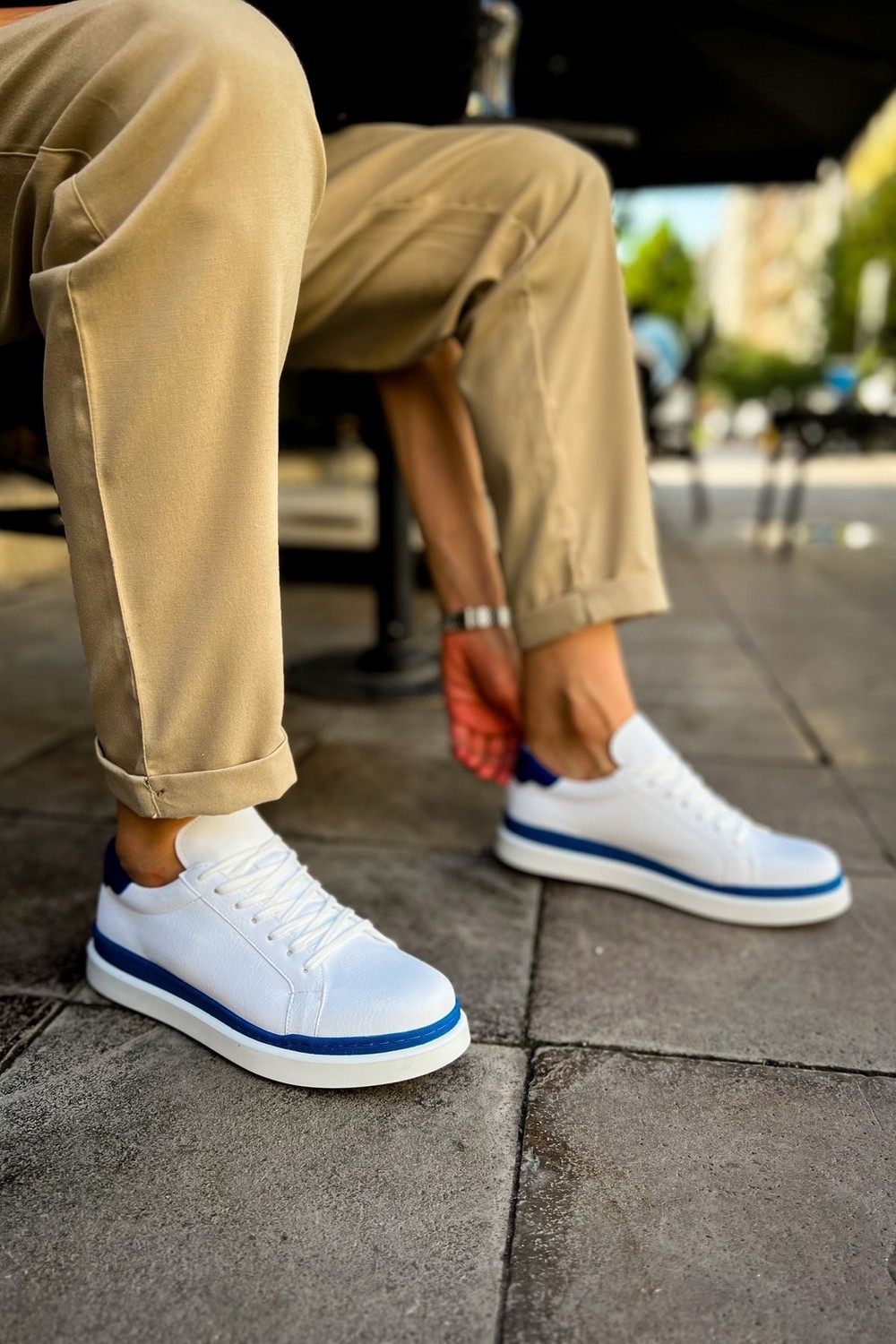 MN979 - Santoni Gbt Spor Erkek Ayakkabı Beyaz/mavı görsel 4