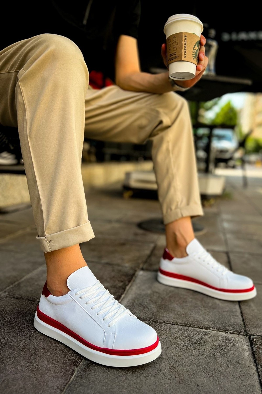 MN979 - Santoni Gbt Spor Erkek Ayakkabı Beyaz/kırmızı görsel 2