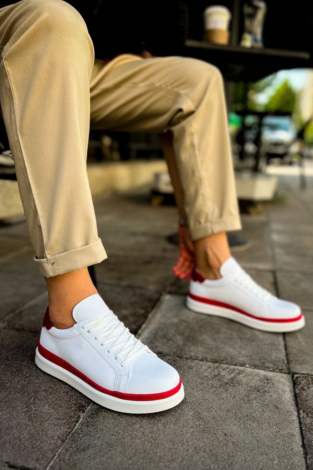 MN979 - Santoni Gbt Spor Erkek Ayakkabı Beyaz/kırmızı görsel 3