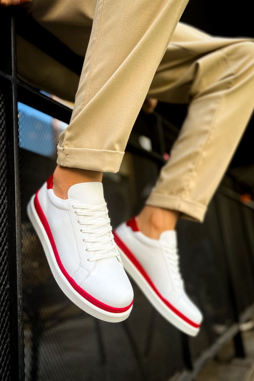MN979 - Santoni Gbt Spor Erkek Ayakkabı Beyaz/kırmızı görsel 4