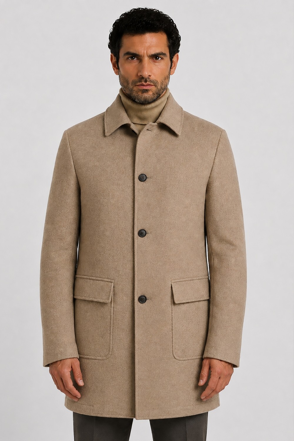 Gabbiacci Made In Italy Vitale Barberis Erkek Düğmeli Cepli %100 Yün Kaban U008198 Bej görsel 3