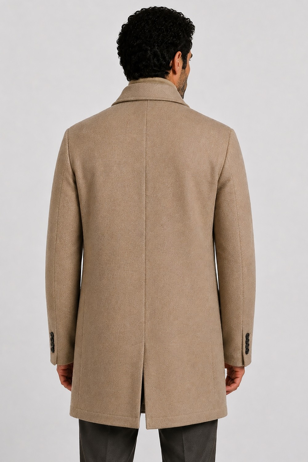 Gabbiacci Made In Italy Vitale Barberis Erkek Düğmeli Cepli %100 Yün Kaban U008198 Bej görsel 4
