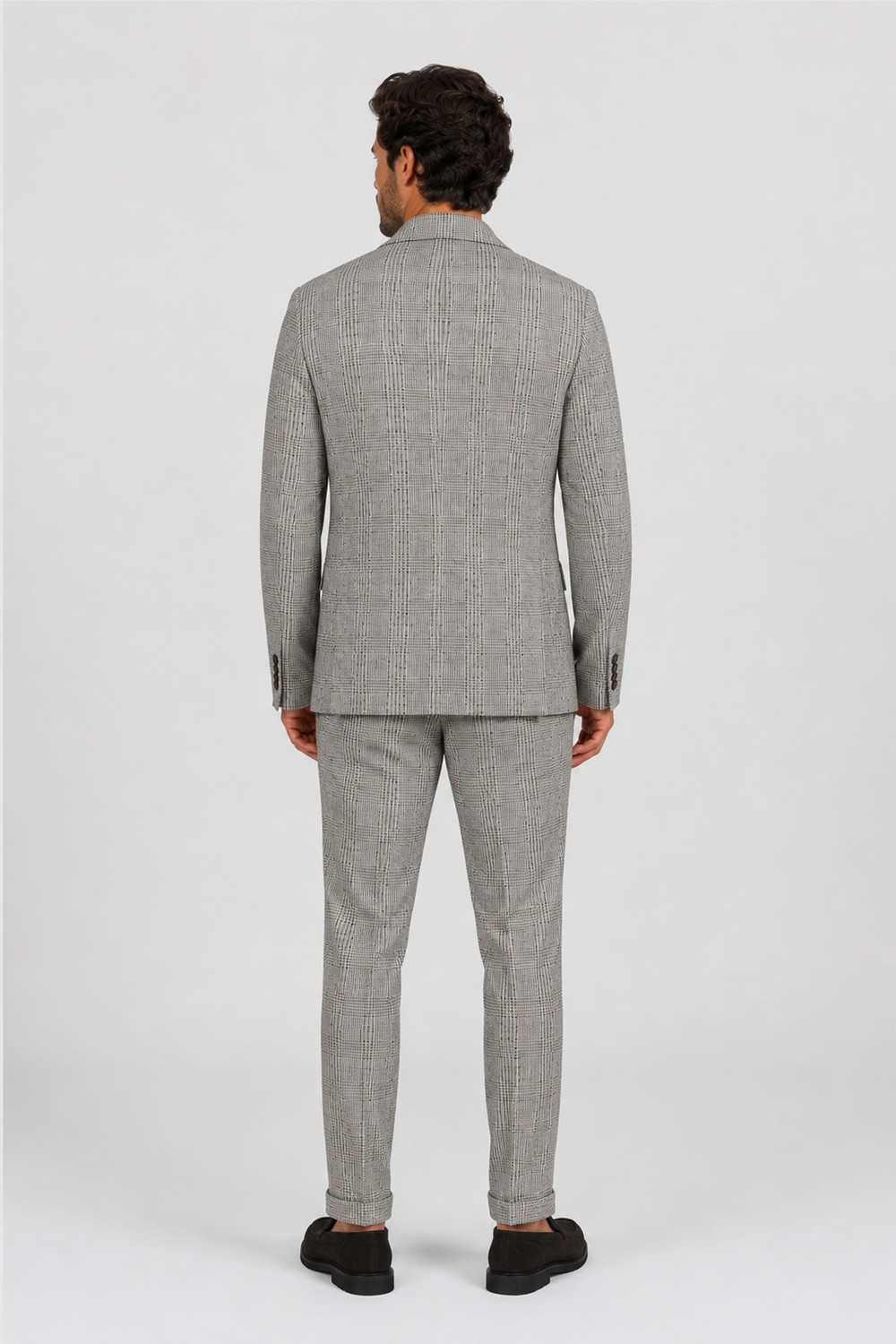 V2 Brand Made In Italy Erkek Ekoseli Düğmeli Takım Elbise Qusab U007929 Kahve görsel 4