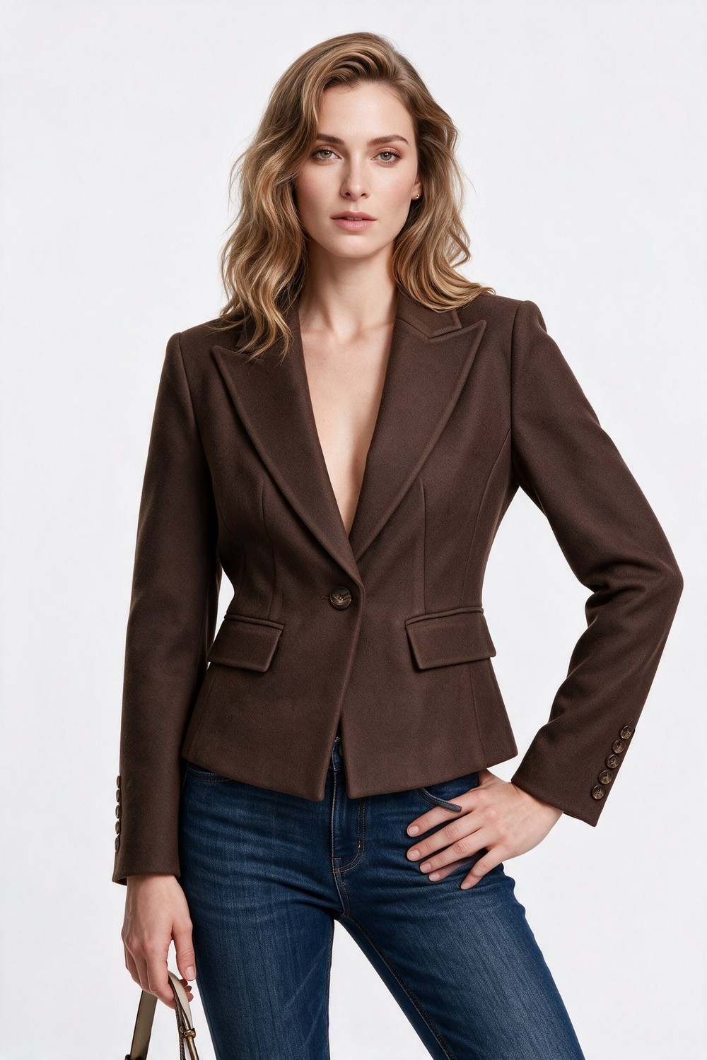 Ekol Kadın Çentikli Yaka Tek Düğmeli Blazer Ceket Yün Karışımlı
