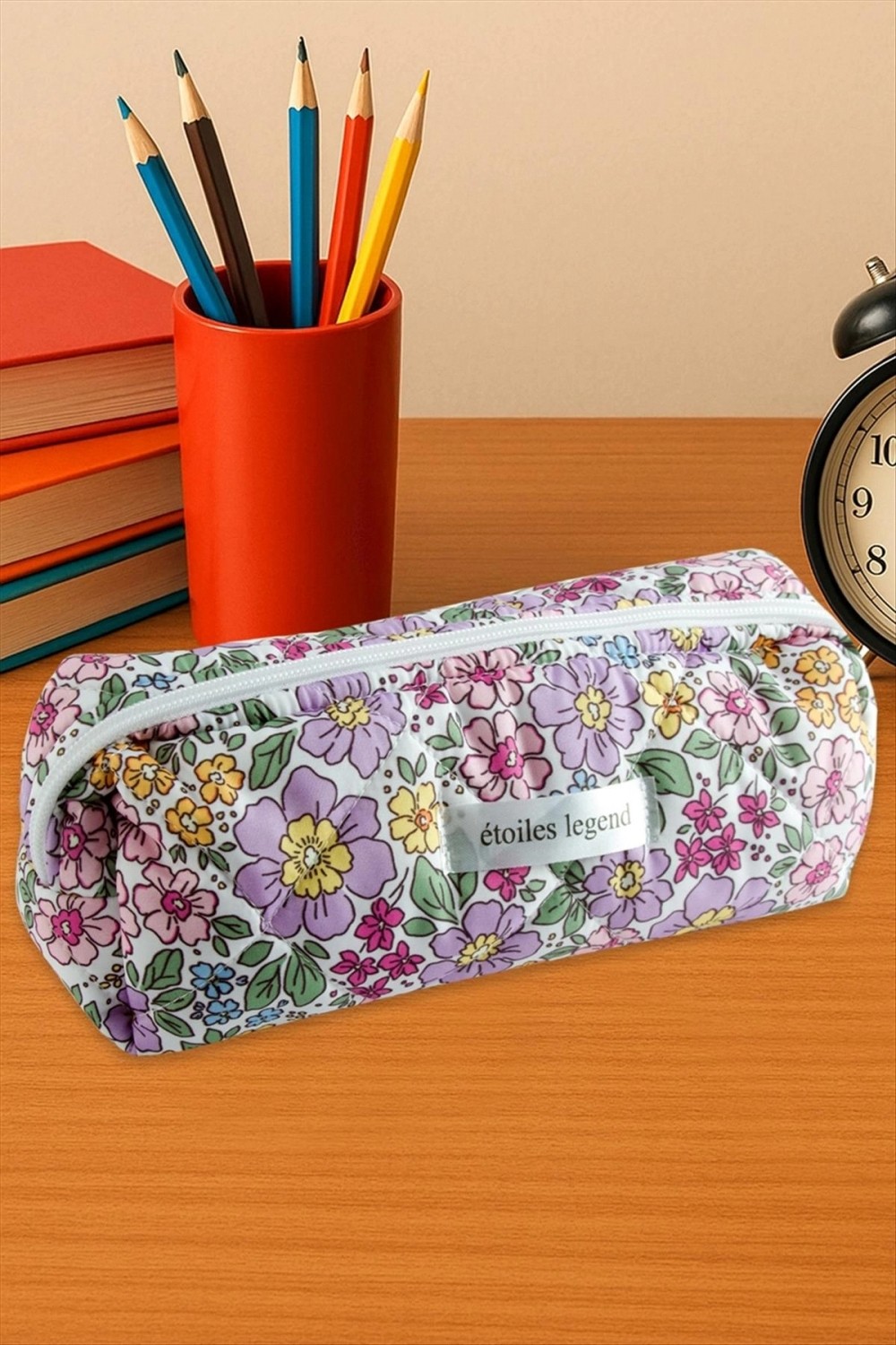 Pileli Store Çiçek Desenli Kalem Kutusu