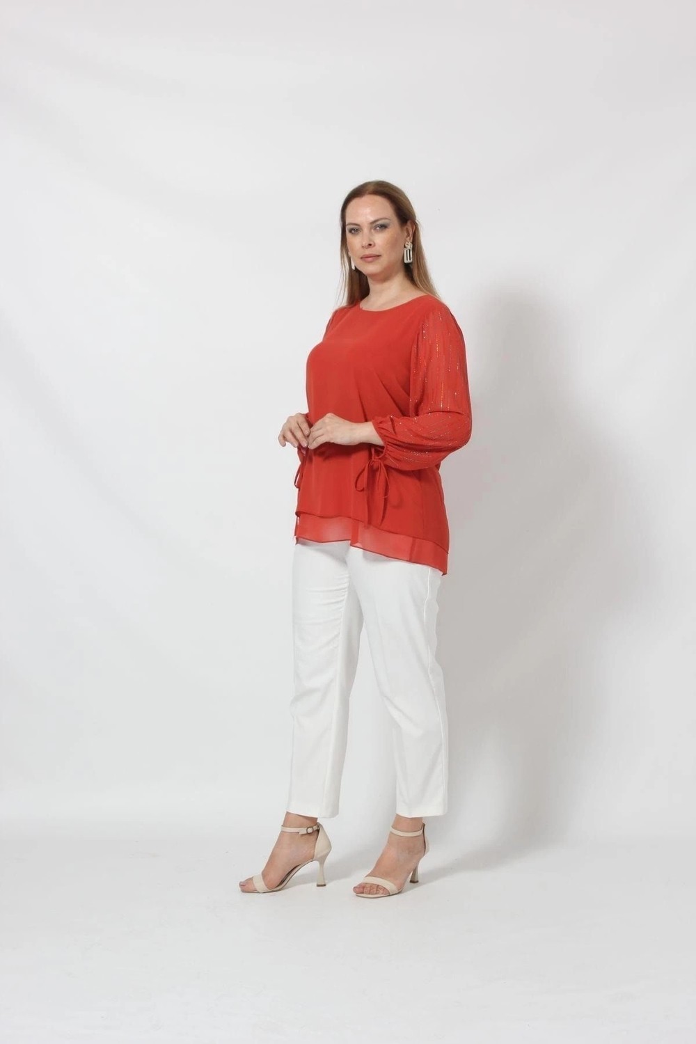 Moda Berray 3243 Kolu Taş Baskılı Şık Bluz Tarçın