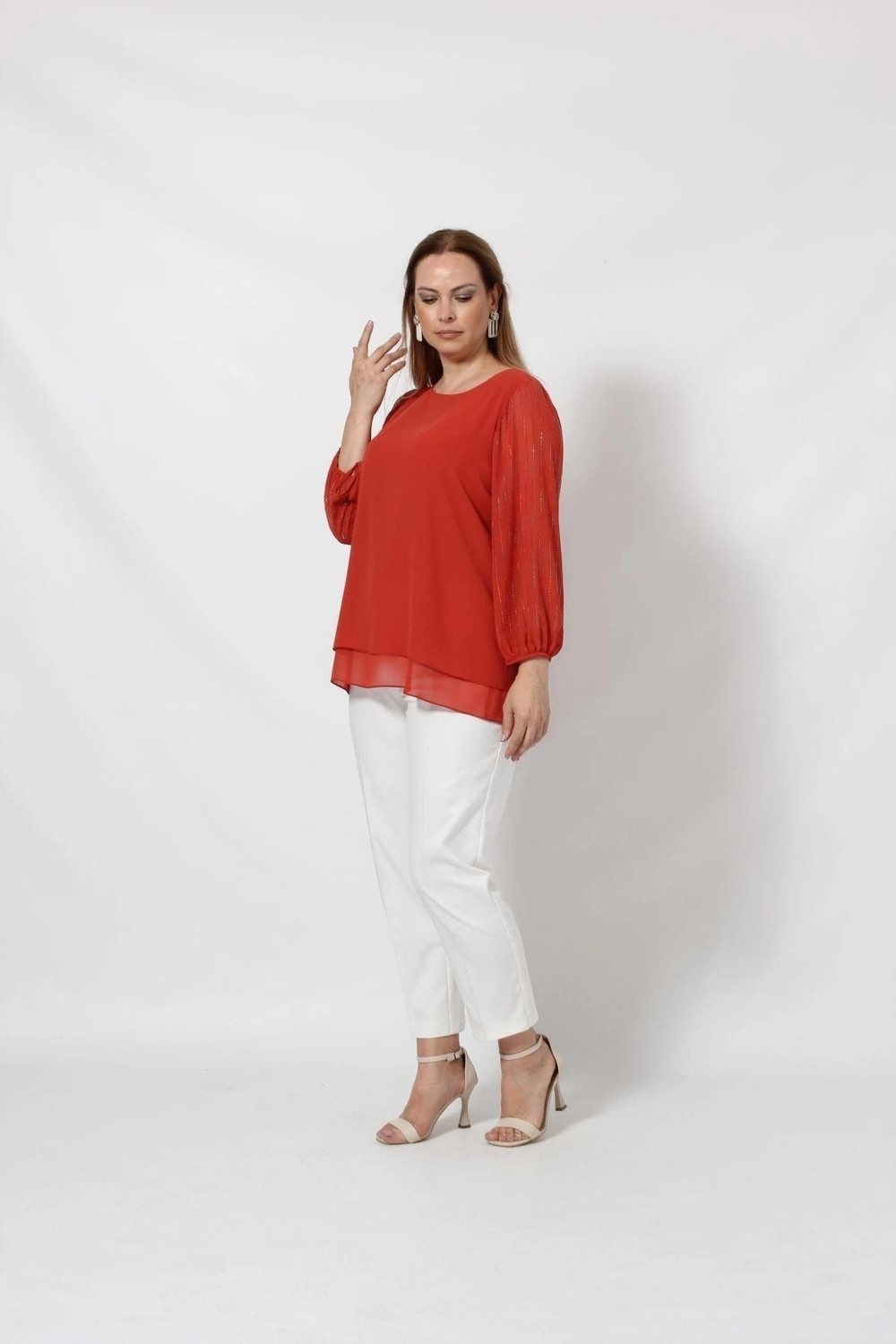 Moda Berray 3243 Kolu Taş Baskılı Şık Bluz Tarçın görsel 2