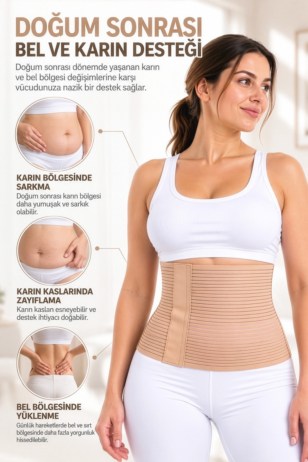 Arnee Doğum Sonrası Toparlayıcı Korse Lohusa Korsesi Abdominal Sezeryan Ameliyat Sonrası Ayarlanabilir Esnek Fıtık Misinalı Bel Korsesi görsel 2