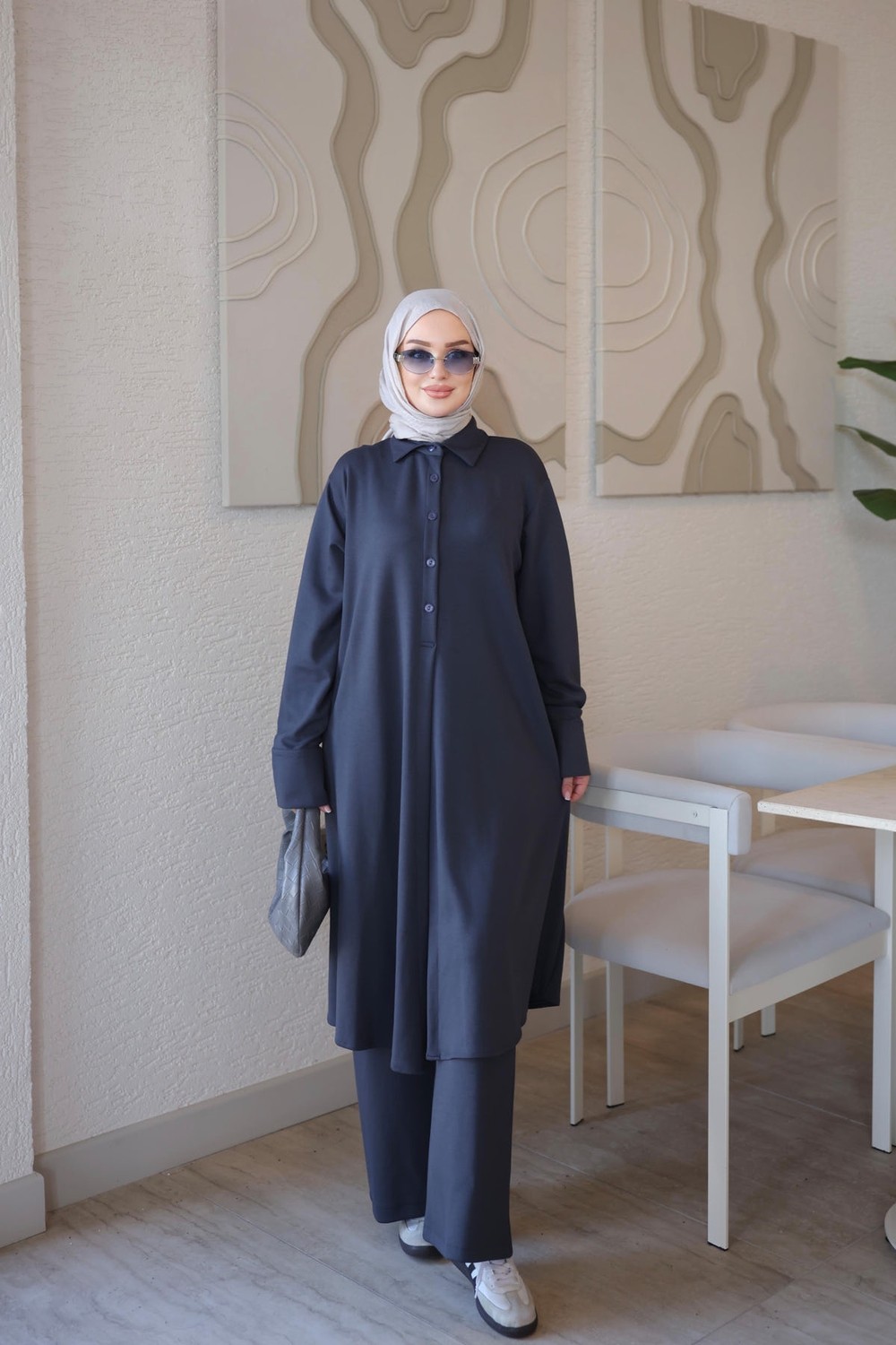 İmaj Butik Haki Yarım Düğmeli Tunik Pantolonlu Takım