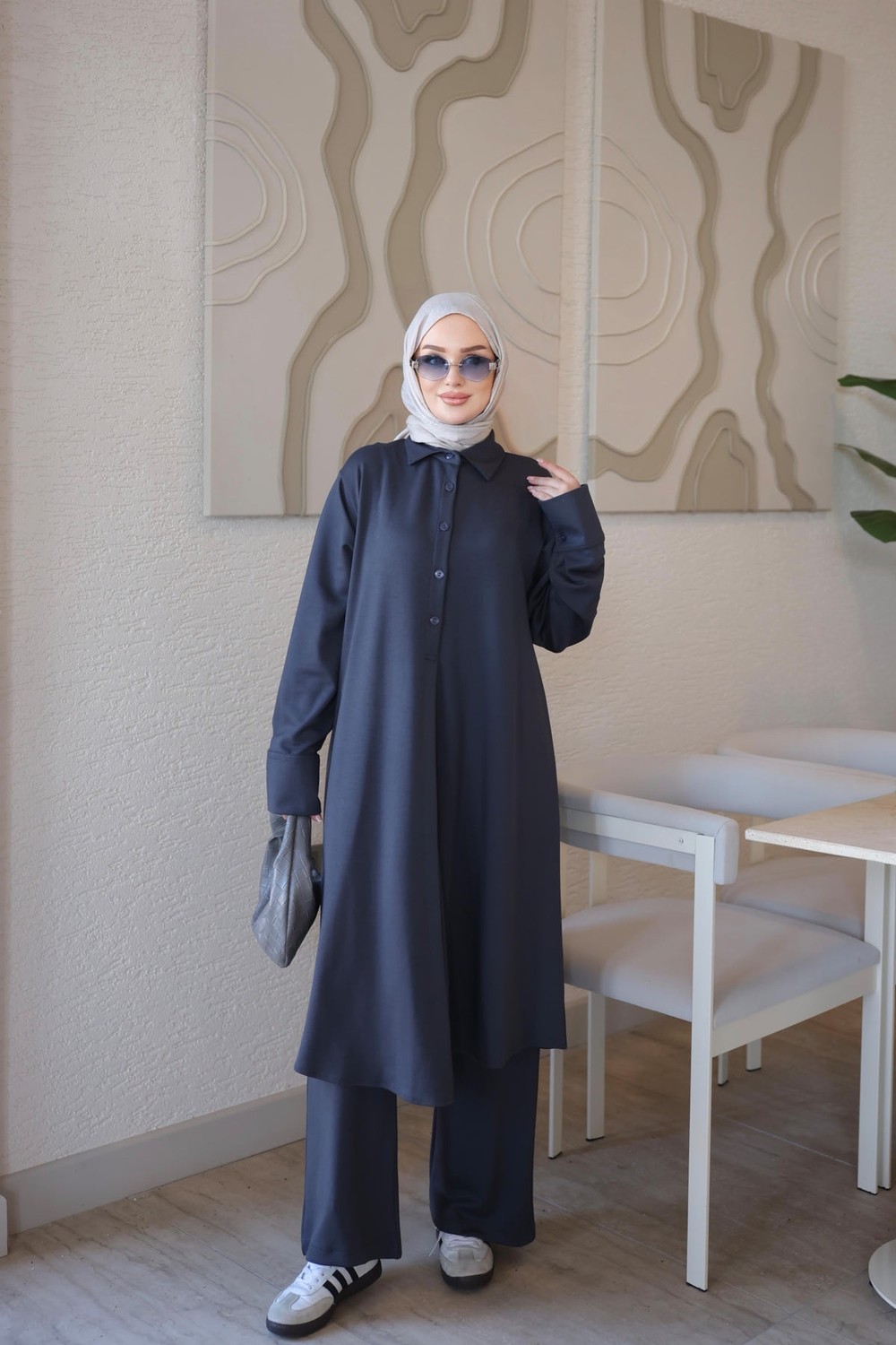 İmaj Butik Haki Yarım Düğmeli Tunik Pantolonlu Takım görsel 2