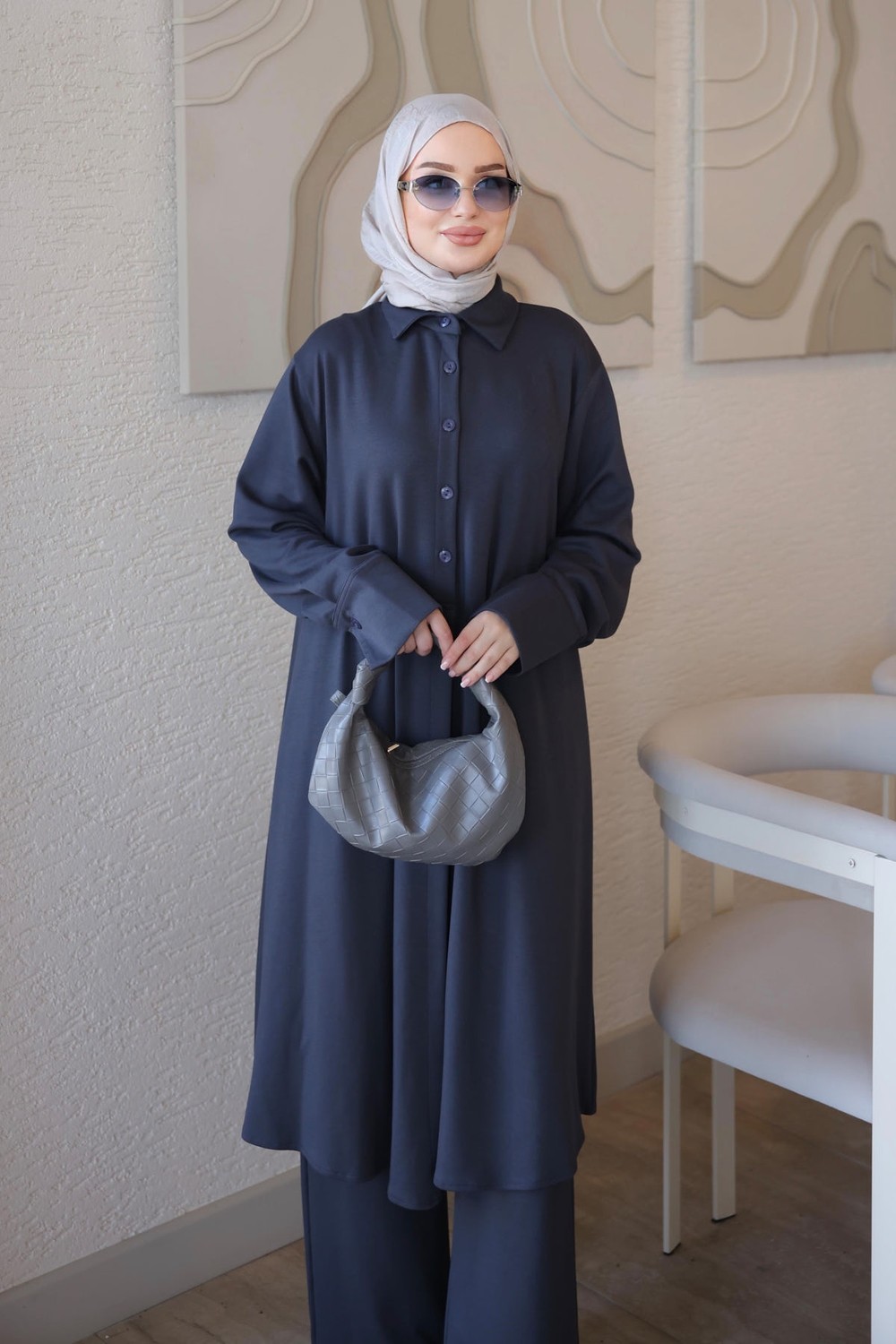 İmaj Butik Haki Yarım Düğmeli Tunik Pantolonlu Takım görsel 3