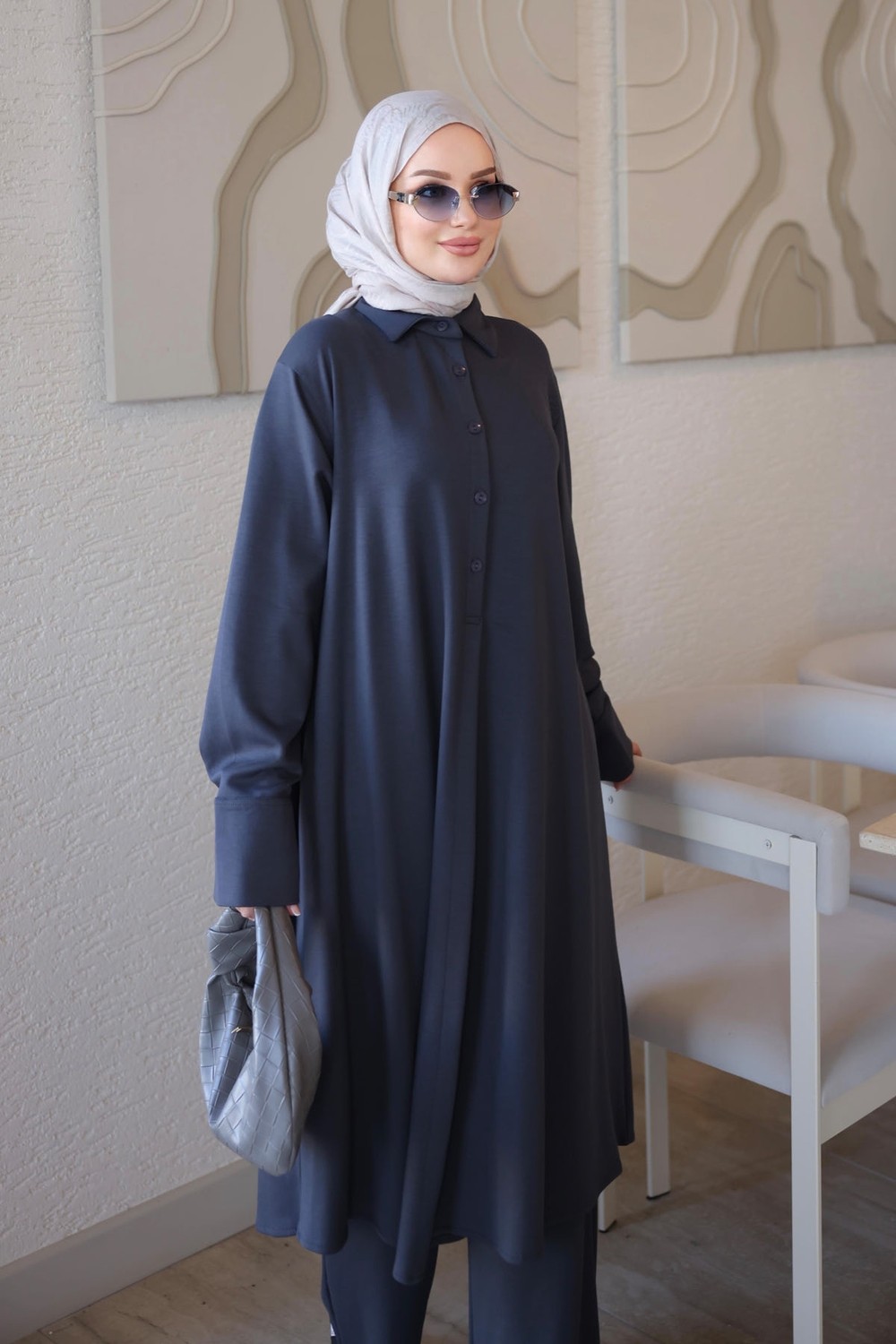 İmaj Butik Haki Yarım Düğmeli Tunik Pantolonlu Takım görsel 4