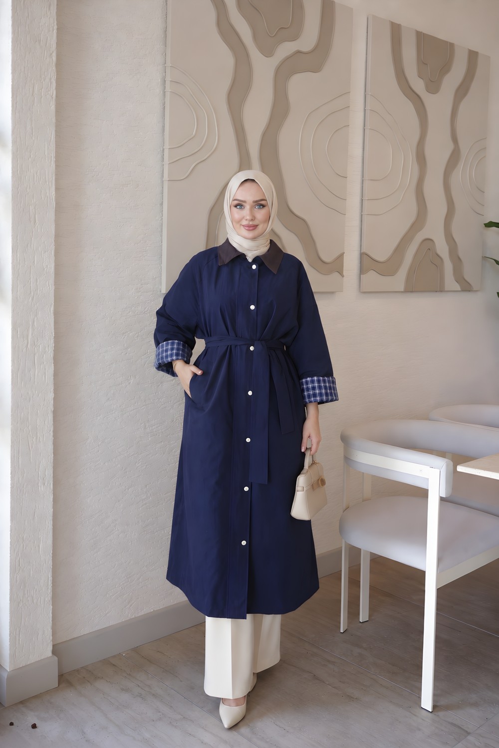 İmaj Butik Bej Fermuarlı Çıtçıtlı Kemerli Astarlı Trençkot