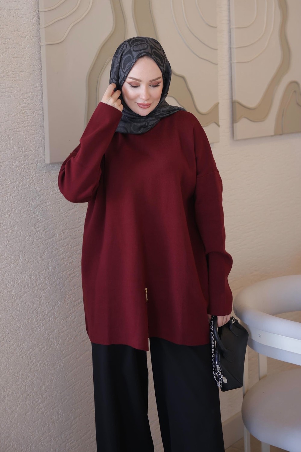 İmaj Butik Füme Corsman Fermuar Detaylı Salaş Triko Tunik görsel 6