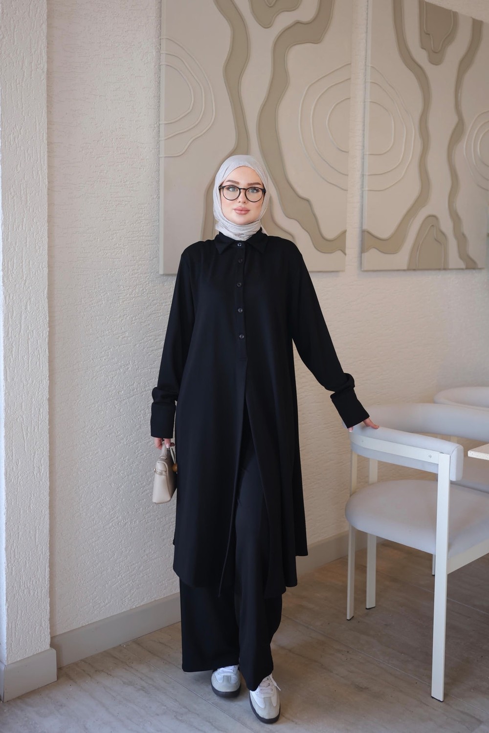 İmaj Butik Haki Yarım Düğmeli Tunik Pantolonlu Takım