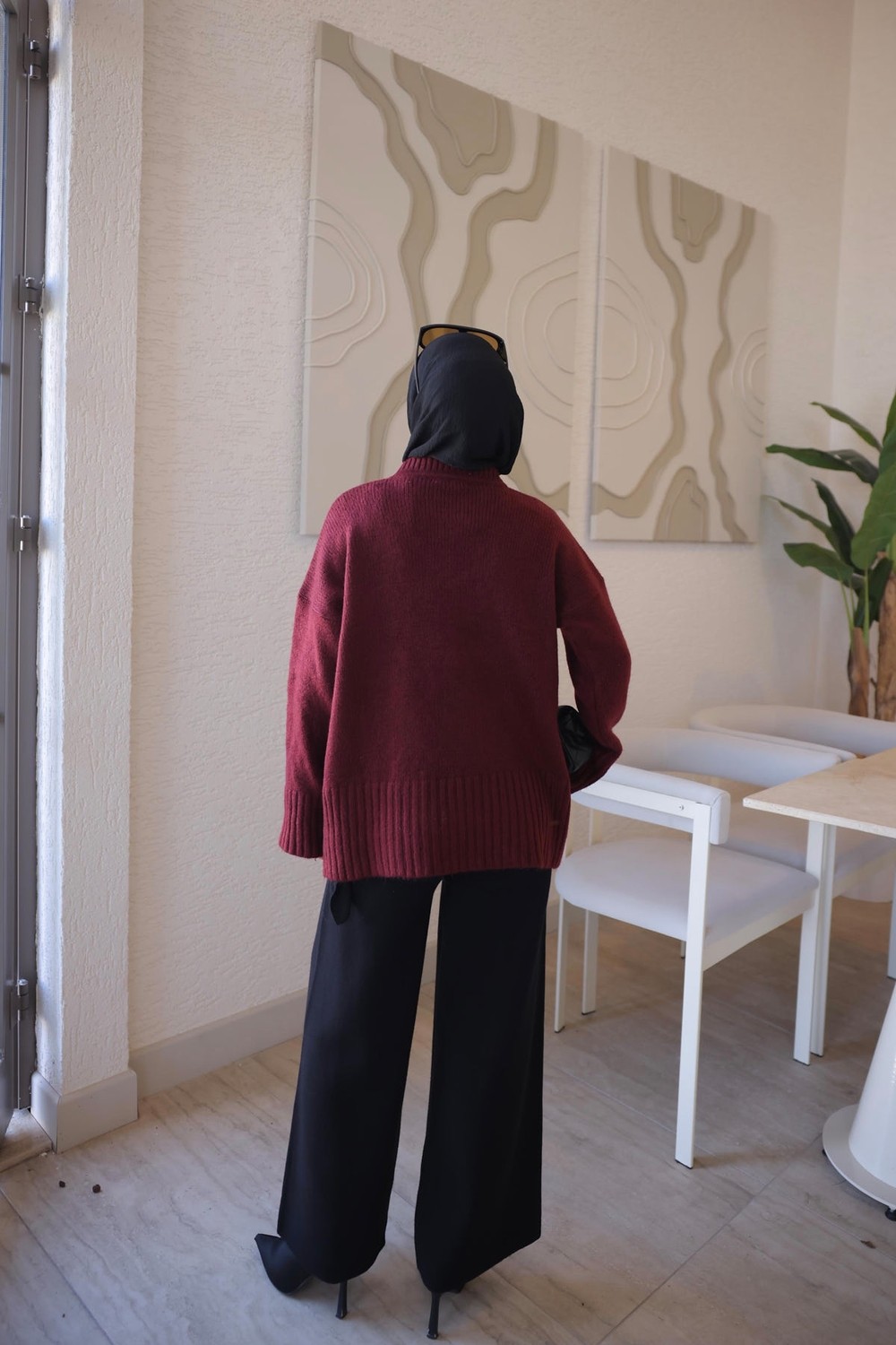 İmaj Butik Pembe Bisiklet Yaka Oversize Şardon Triko Kazak görsel 5