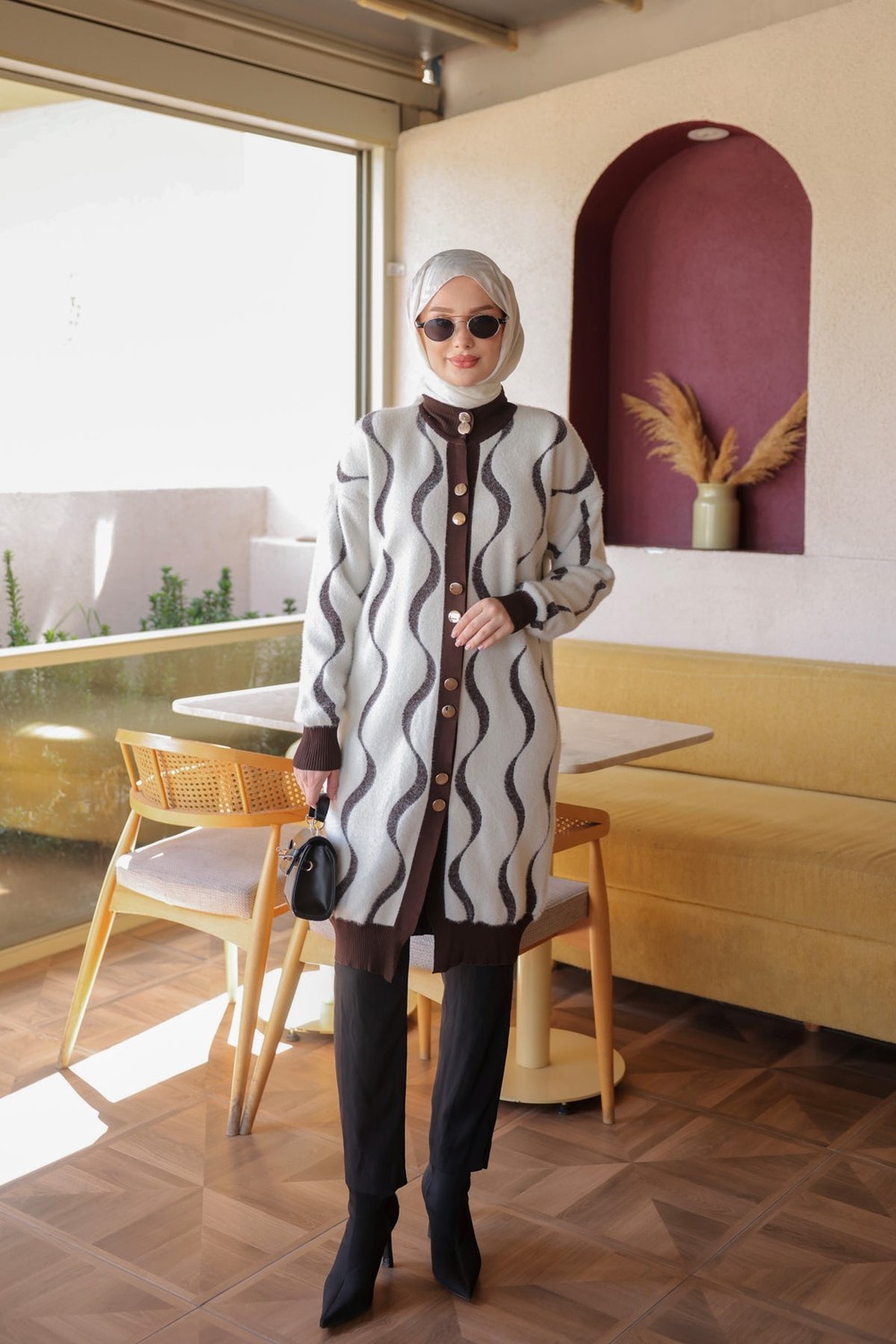 İmaj Butik Bordo Düğmeli Angora Yumoş Triko Hırka görsel 2