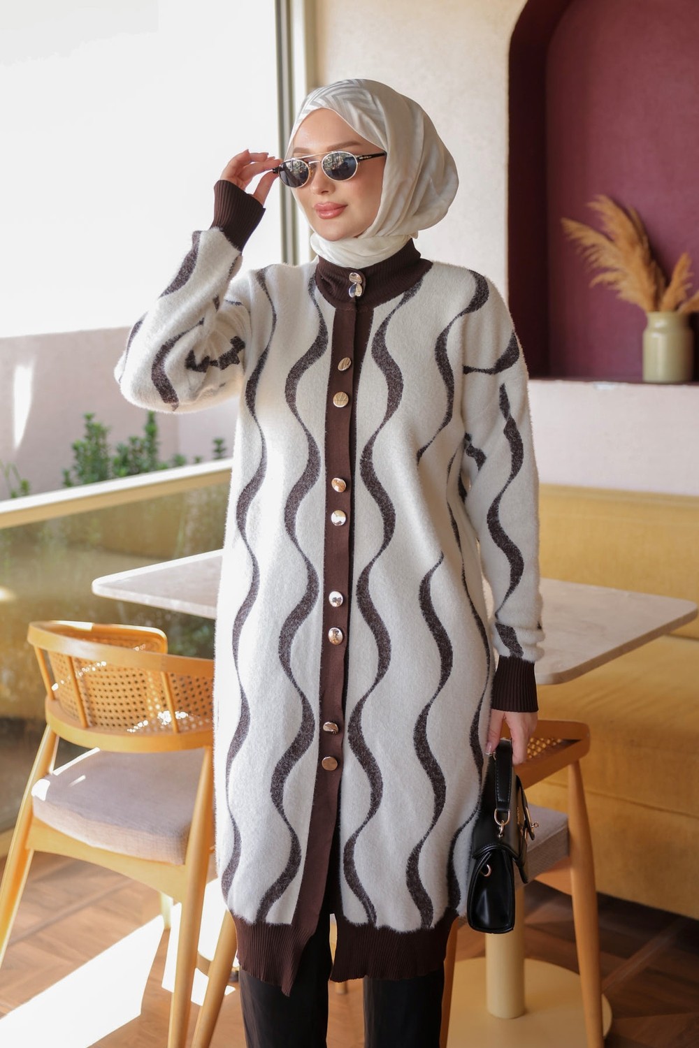 İmaj Butik Bordo Düğmeli Angora Yumoş Triko Hırka görsel 4