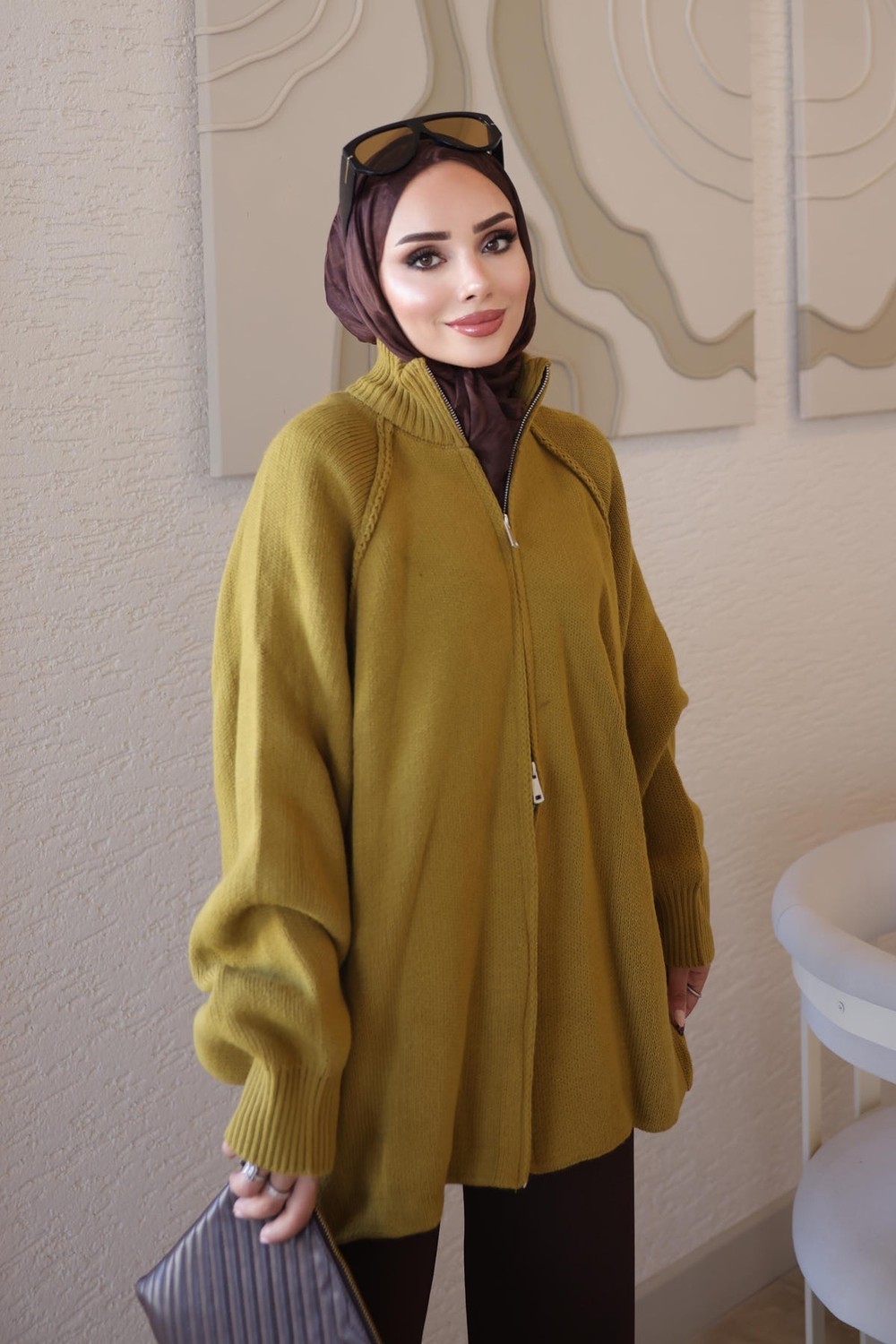 İmaj Butik Yeşil Rosie Fermuarlı Pike Triko Hırka görsel 6