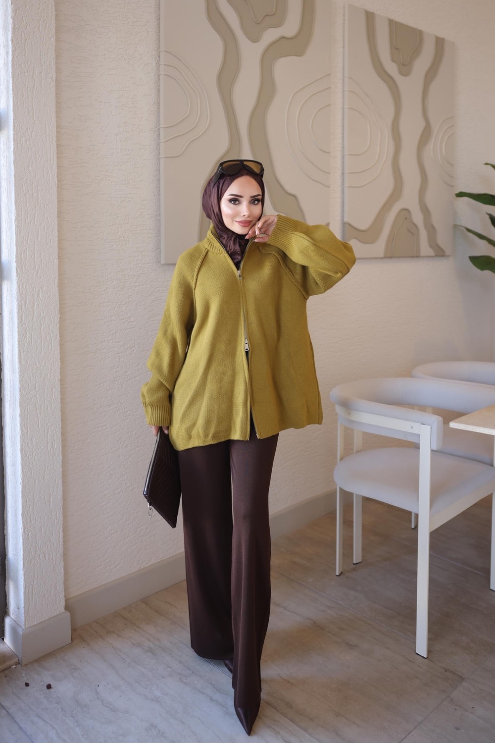 İmaj Butik Yeşil Rosie Fermuarlı Pike Triko Hırka görsel 7