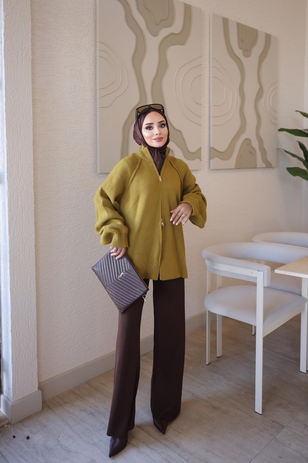 İmaj Butik Yeşil Rosie Fermuarlı Pike Triko Hırka görsel 8
