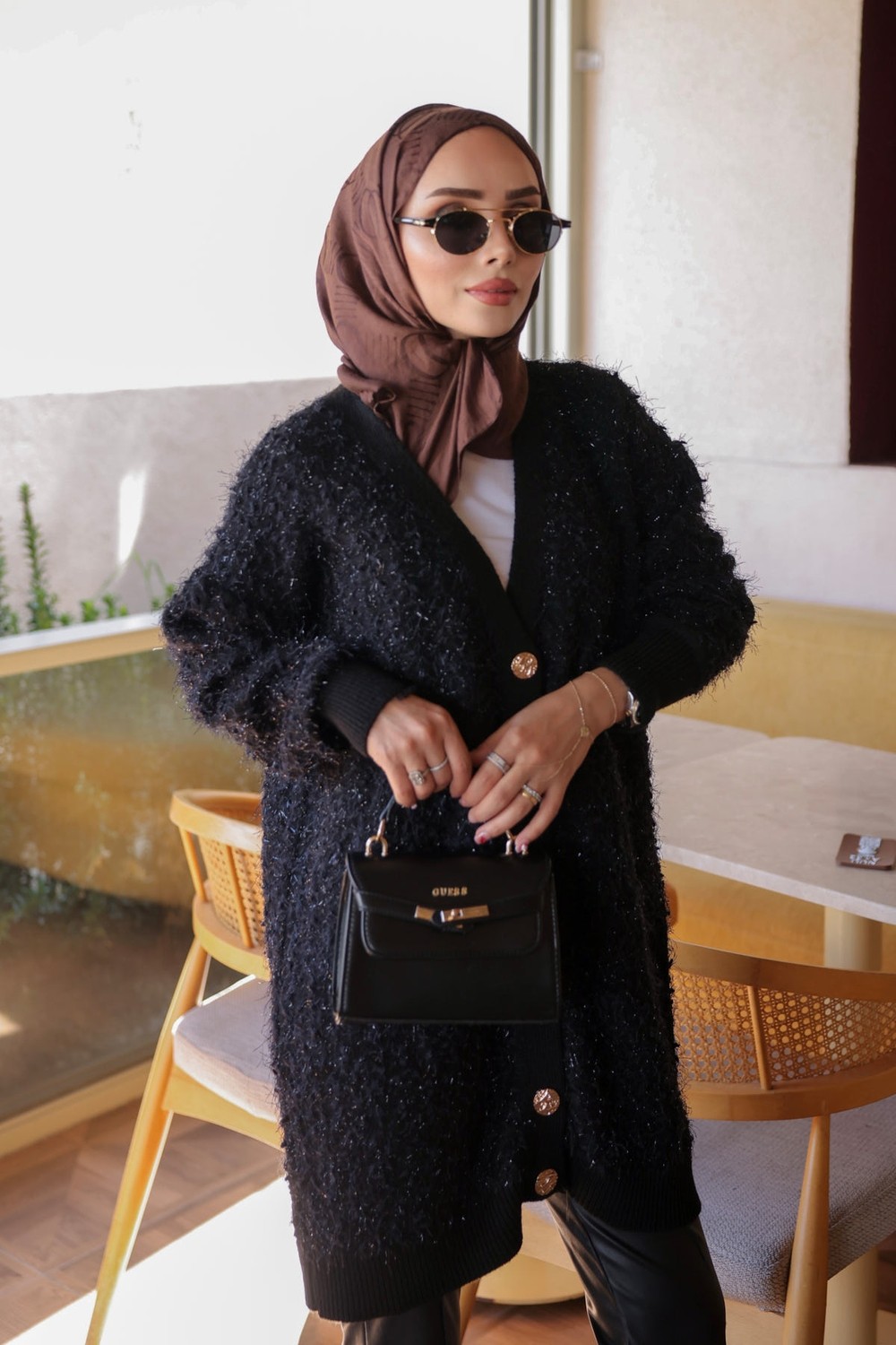 İmaj Butik Siyah Düğmeli Simli Triko Hırka görsel 4