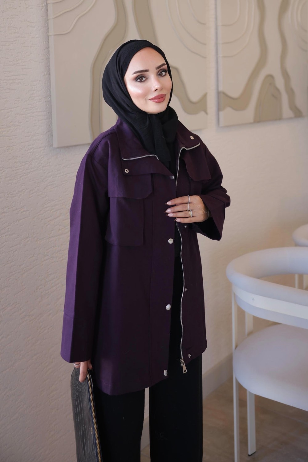 İmaj Butik Kahverengi Fermuarlı Çıtçıtlı Gabardin Ceket