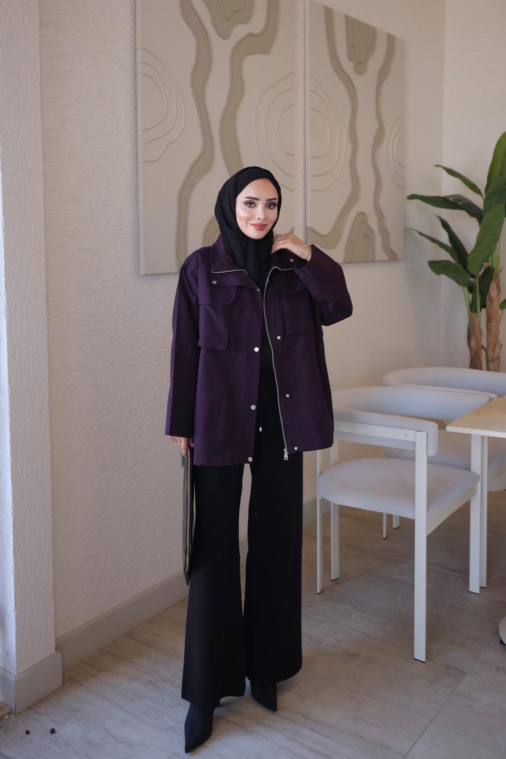 İmaj Butik Kahverengi Fermuarlı Çıtçıtlı Gabardin Ceket görsel 2