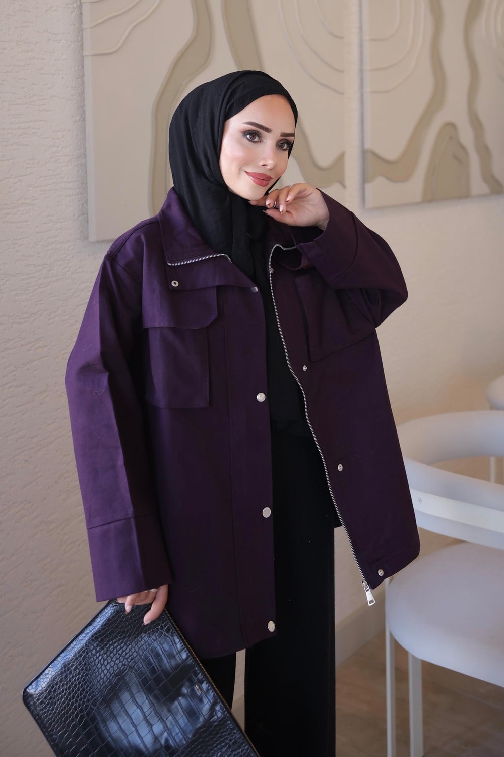 İmaj Butik Kahverengi Fermuarlı Çıtçıtlı Gabardin Ceket görsel 3