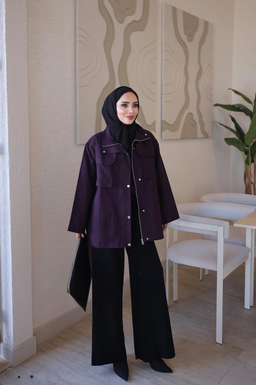İmaj Butik Kahverengi Fermuarlı Çıtçıtlı Gabardin Ceket görsel 4