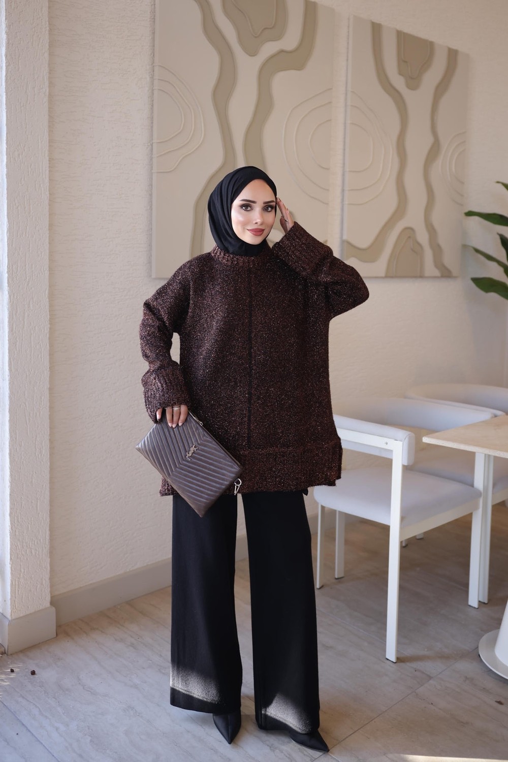 İmaj Butik Gold Simli Sakal Salaş Triko Tunik görsel 2
