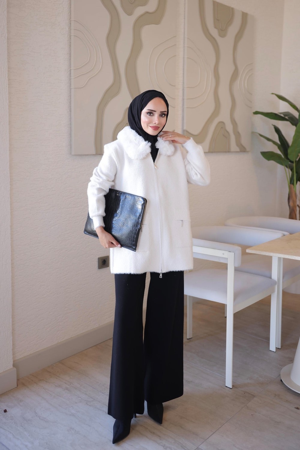 İmaj Butik Kahverengi Soft Kürk Yakalı Angora Triko Hırka görsel 2