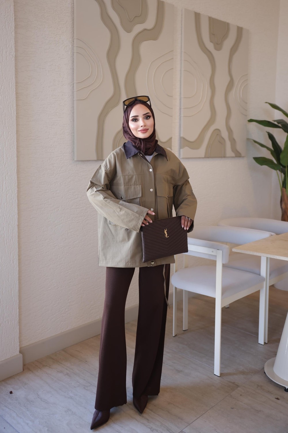 İmaj Butik Bej Fermuarlı Çıtçıtlı Bağlamalı Garnili Ceket görsel 3