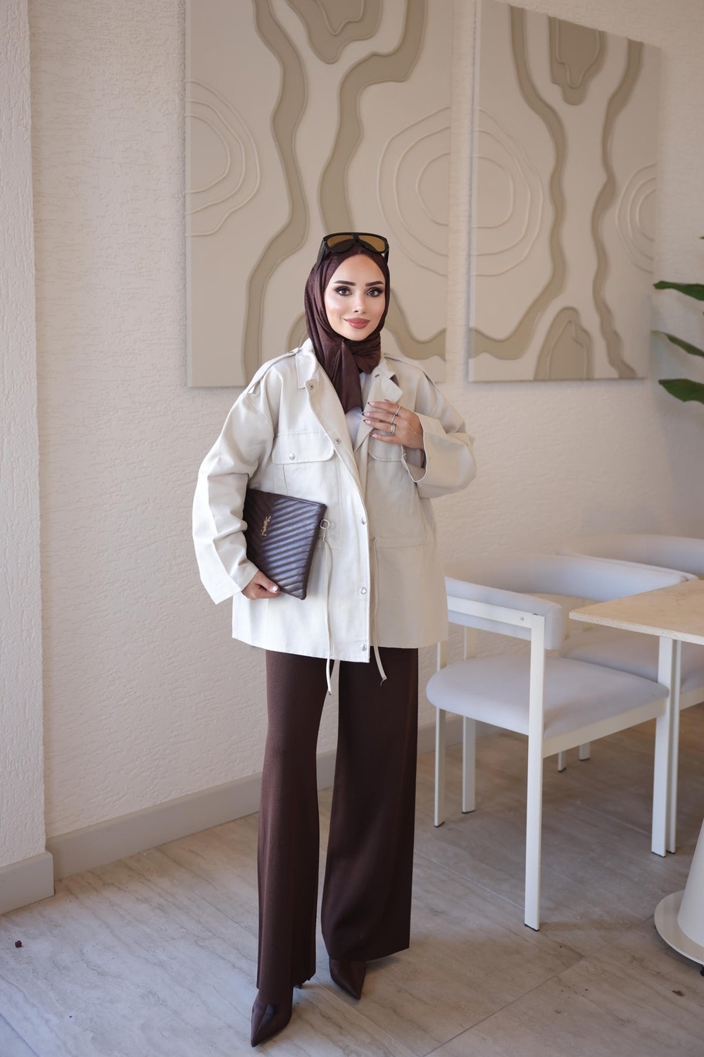 İmaj Butik Bej Bel Bağlamalı Çıtçıtlı Gabardin Ceket görsel 2