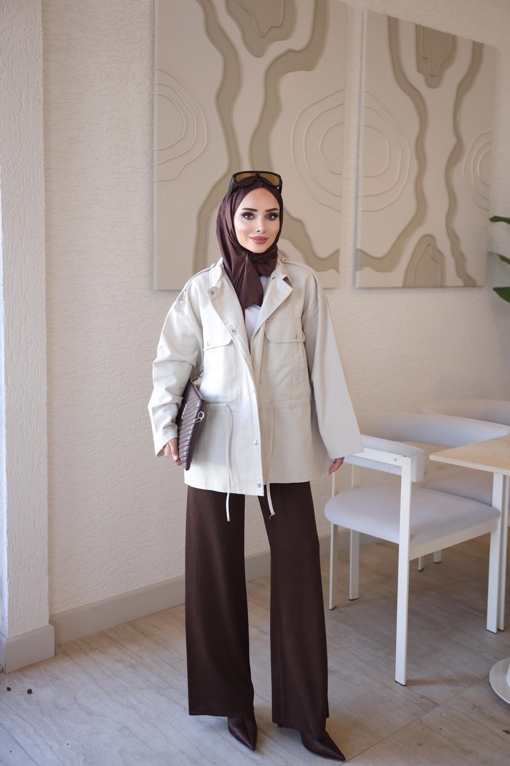 İmaj Butik Bej Bel Bağlamalı Çıtçıtlı Gabardin Ceket görsel 3