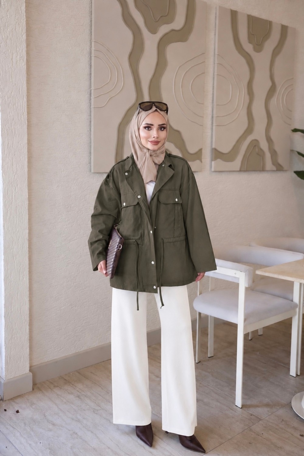 İmaj Butik Bej Bel Bağlamalı Çıtçıtlı Gabardin Ceket görsel 6