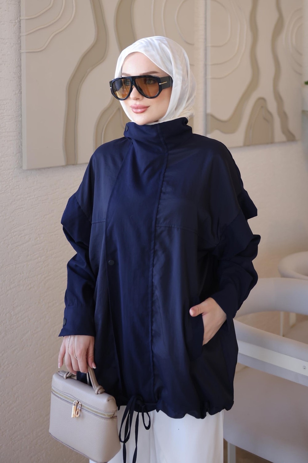 İmaj Butik Lacivert Fermuarlı Çıtçıtlı Garnili Ceket