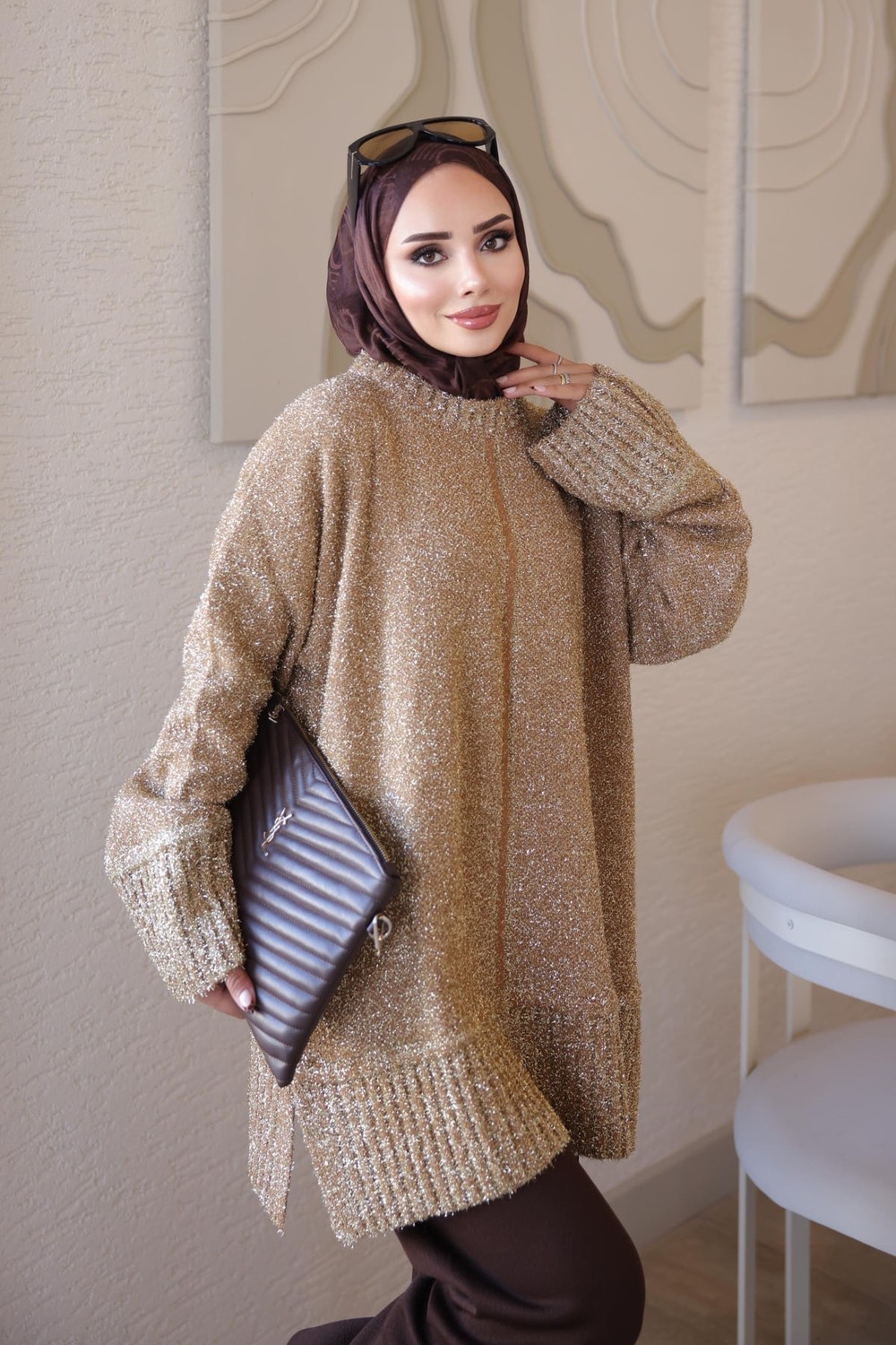 İmaj Butik Gold Simli Sakal Salaş Triko Tunik görsel 6