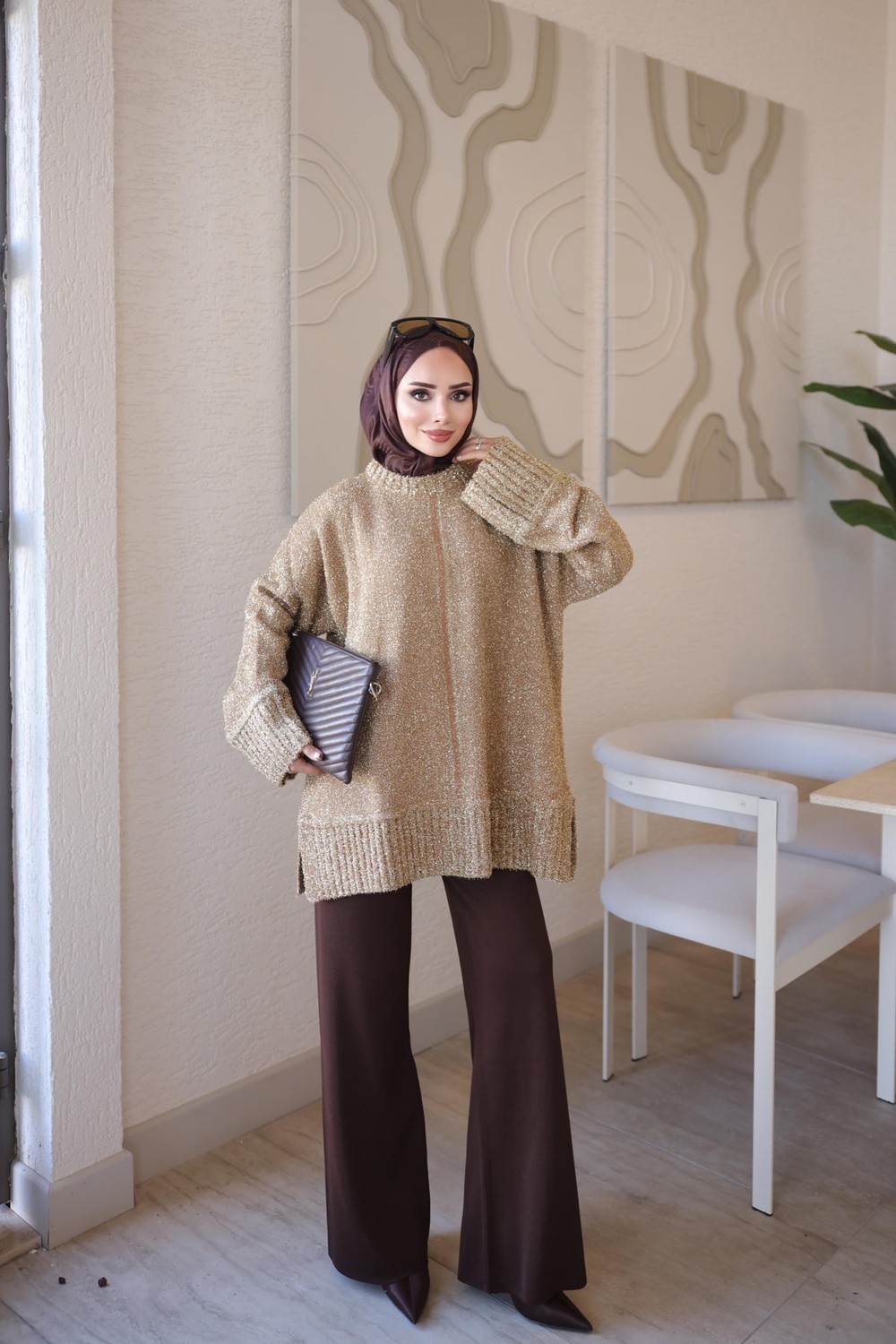 İmaj Butik Gold Simli Sakal Salaş Triko Tunik görsel 7