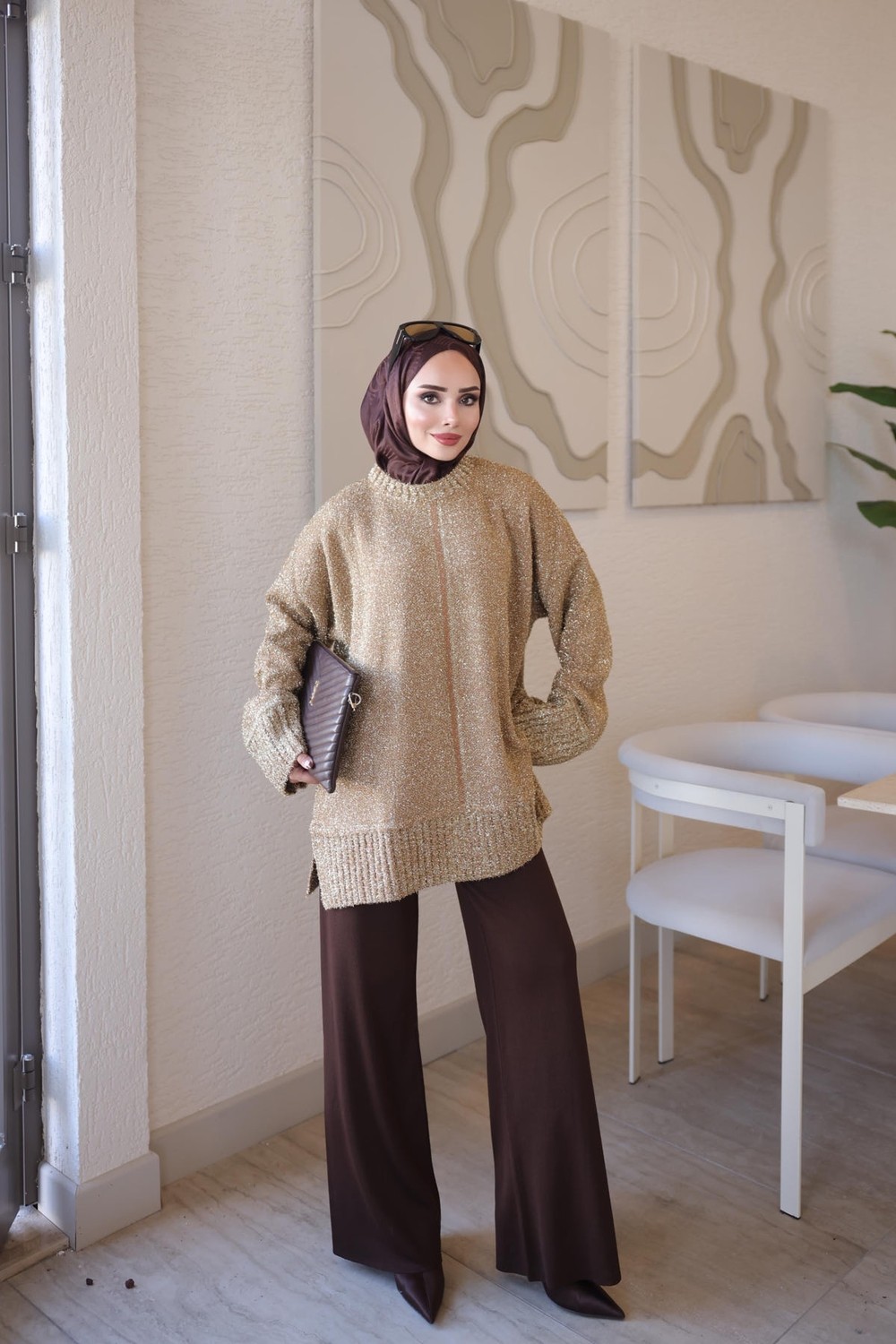 İmaj Butik Gold Simli Sakal Salaş Triko Tunik görsel 8