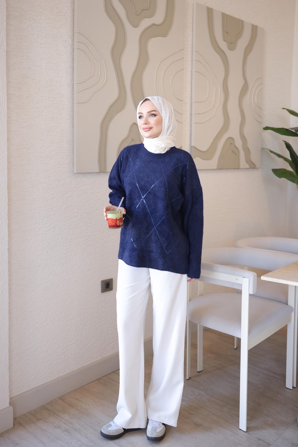 İmaj Butik Bordo Angora Pul Işlemeli Salaş Triko Kazak görsel 8