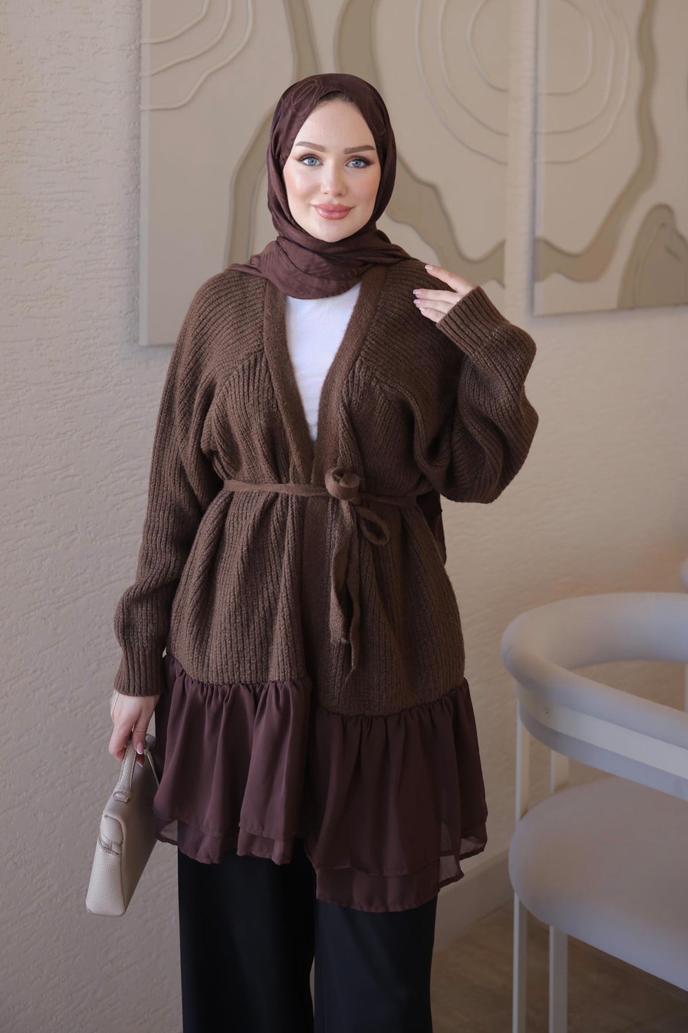 İmaj Butik Lacivert Şifon Detay Yumoş Triko Hırka