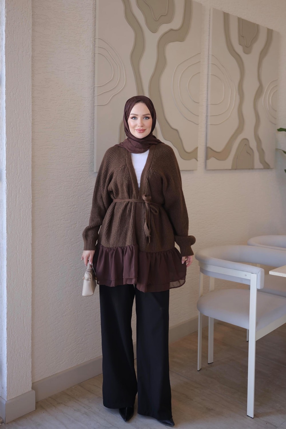 İmaj Butik Lacivert Şifon Detay Yumoş Triko Hırka görsel 2