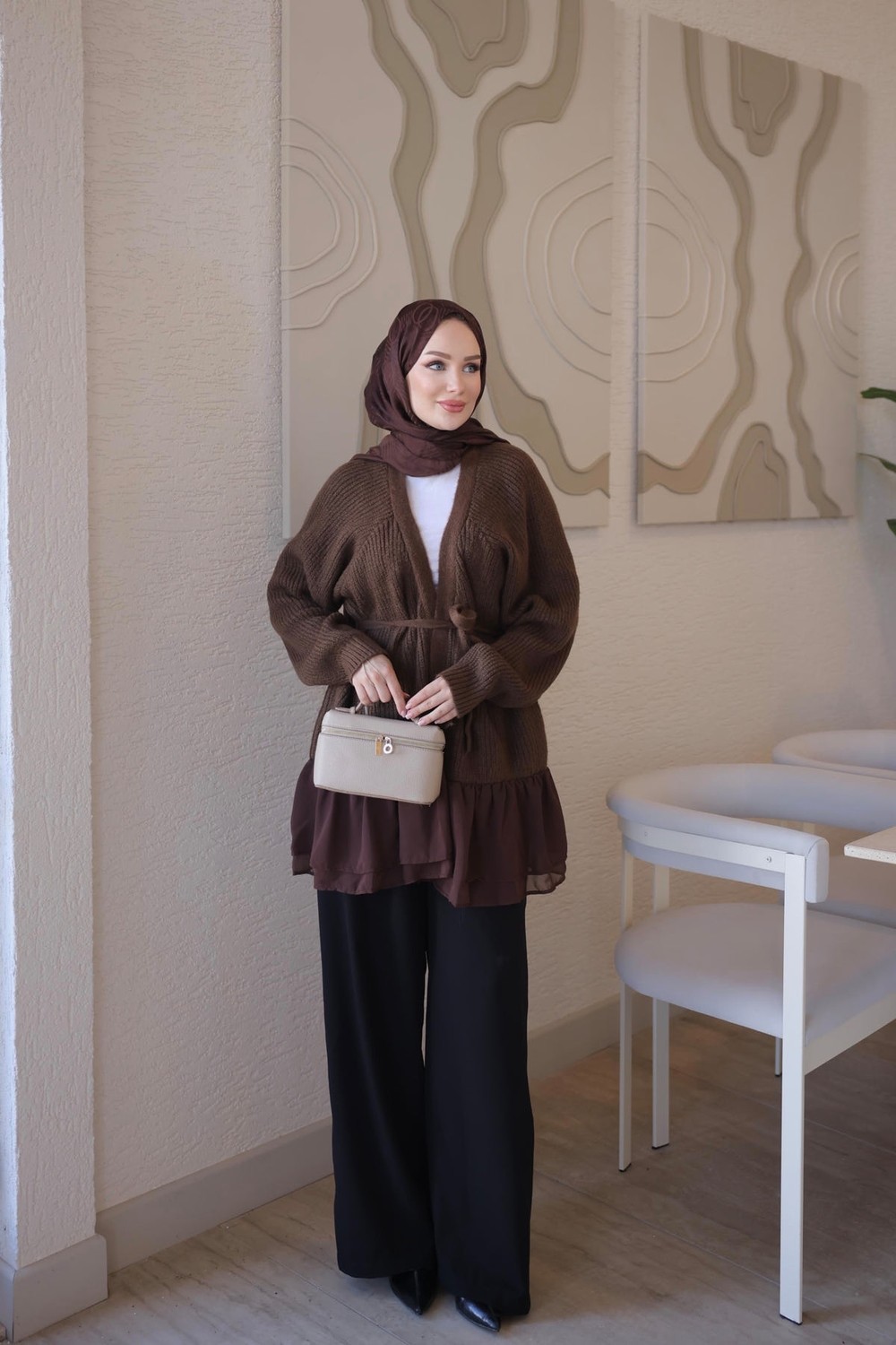İmaj Butik Lacivert Şifon Detay Yumoş Triko Hırka görsel 3