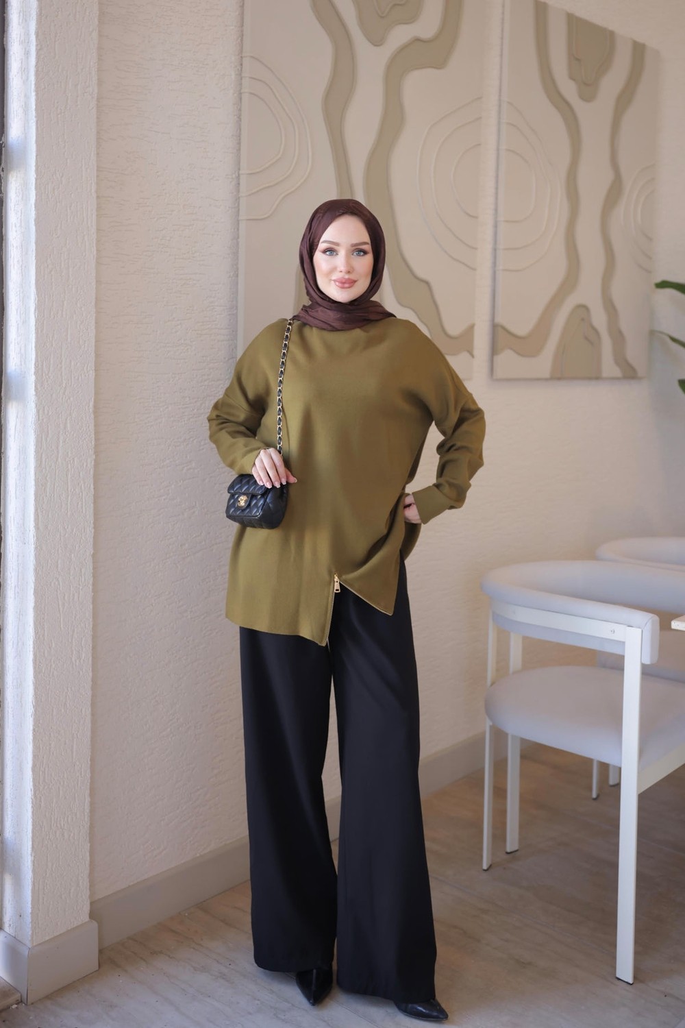 İmaj Butik Füme Corsman Fermuar Detaylı Salaş Triko Tunik görsel 2