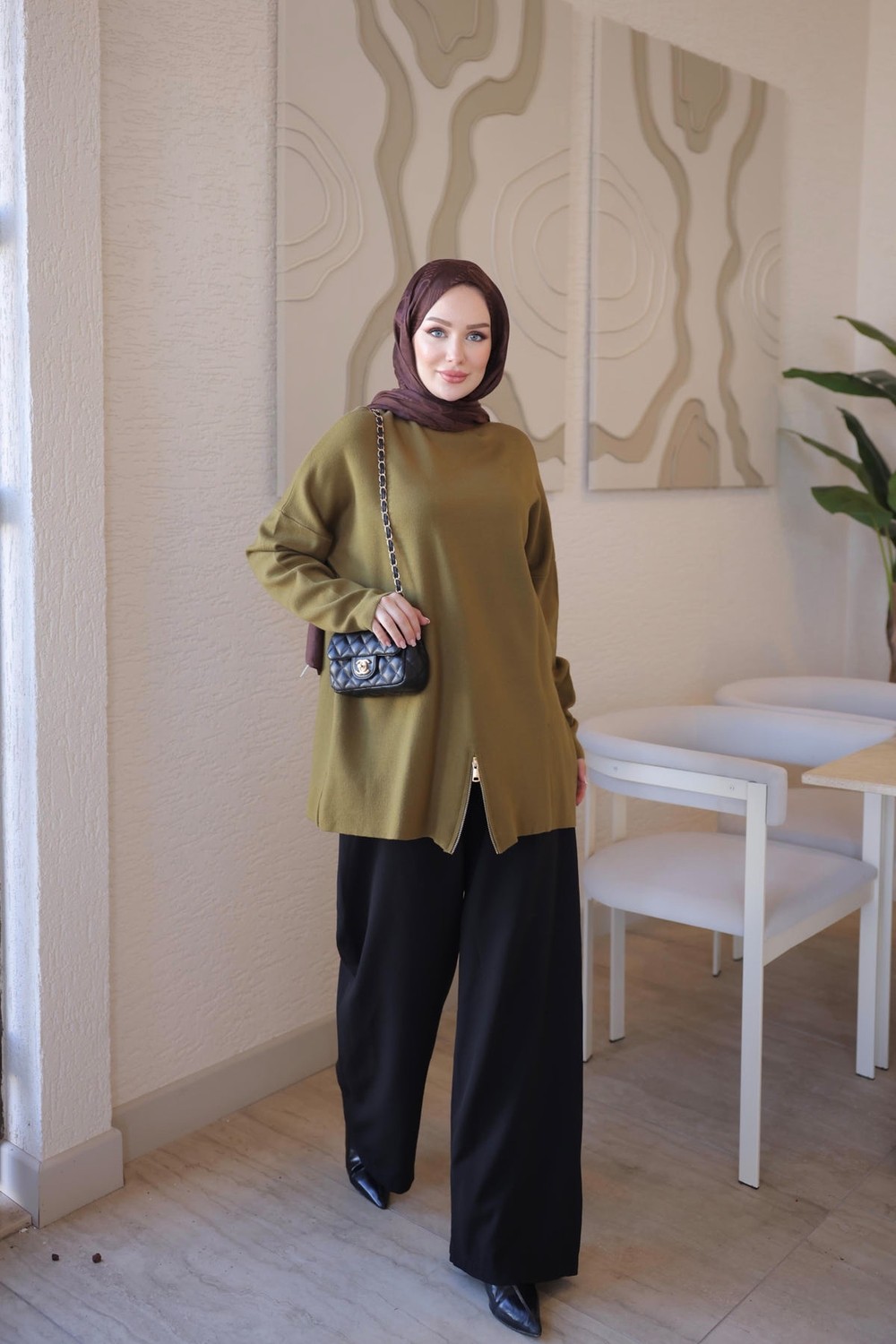 İmaj Butik Füme Corsman Fermuar Detaylı Salaş Triko Tunik görsel 3